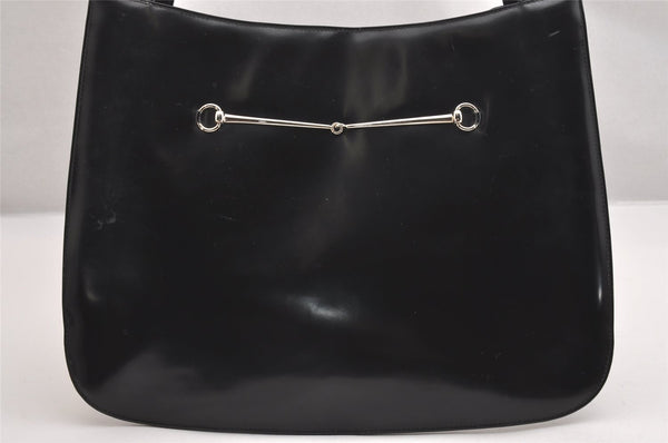 Authentic GUCCI Vintage Horsebit Shoulder Tote Bag Enamel Black Junk 0553I