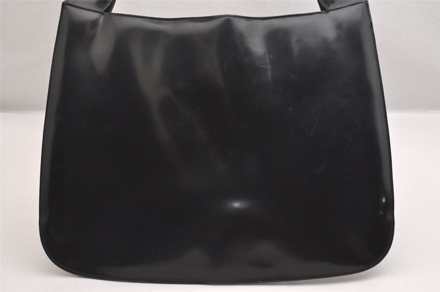 Authentic GUCCI Vintage Horsebit Shoulder Tote Bag Enamel Black Junk 0553I