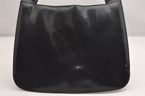 Authentic GUCCI Vintage Horsebit Shoulder Tote Bag Enamel Black Junk 0553I
