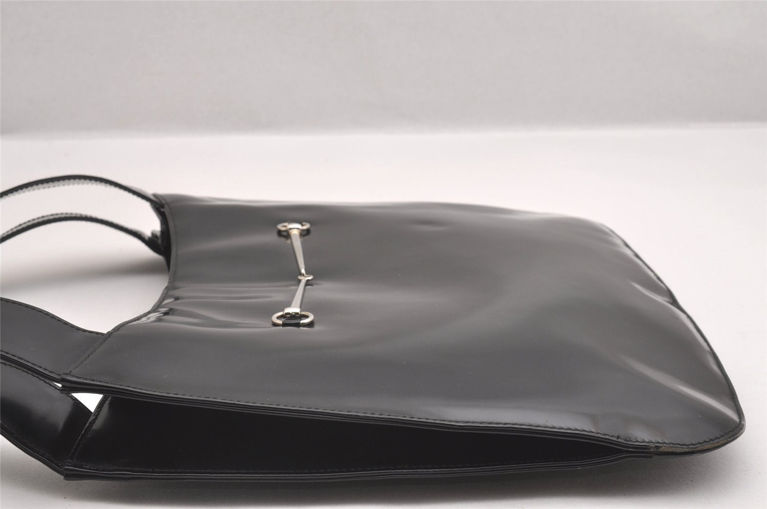 Authentic GUCCI Vintage Horsebit Shoulder Tote Bag Enamel Black Junk 0553I