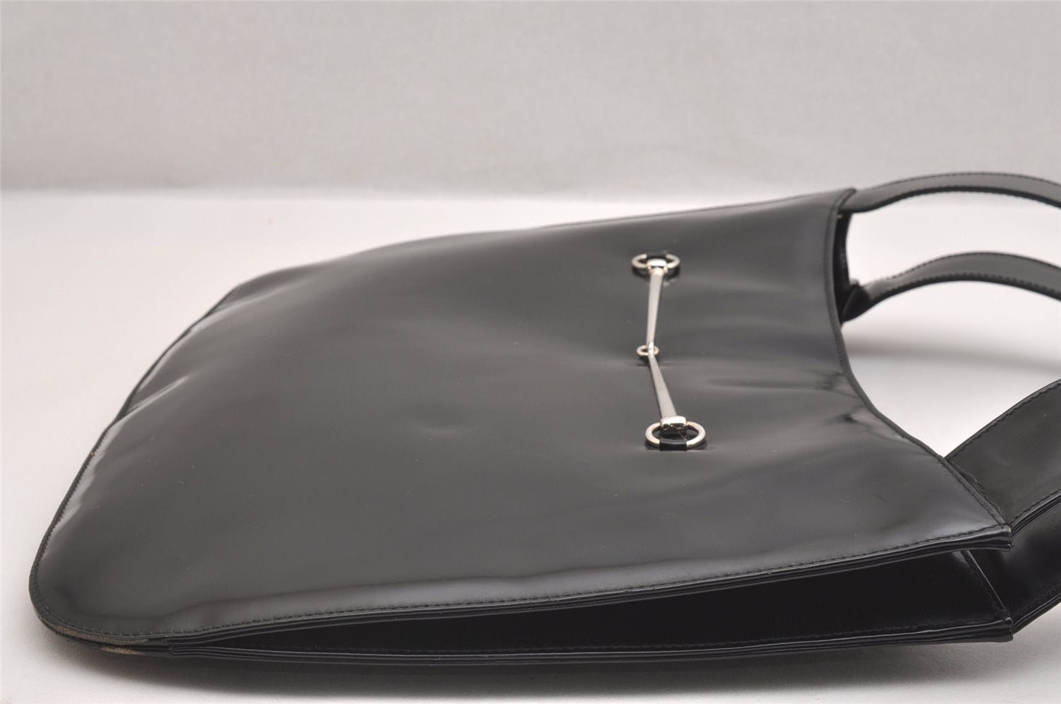 Authentic GUCCI Vintage Horsebit Shoulder Tote Bag Enamel Black Junk 0553I