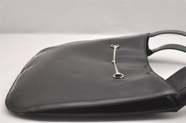 Authentic GUCCI Vintage Horsebit Shoulder Tote Bag Enamel Black Junk 0553I