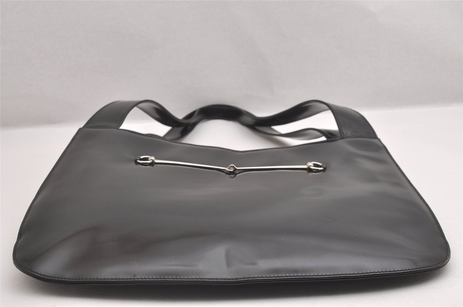 Authentic GUCCI Vintage Horsebit Shoulder Tote Bag Enamel Black Junk 0553I