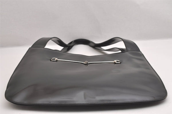 Authentic GUCCI Vintage Horsebit Shoulder Tote Bag Enamel Black Junk 0553I