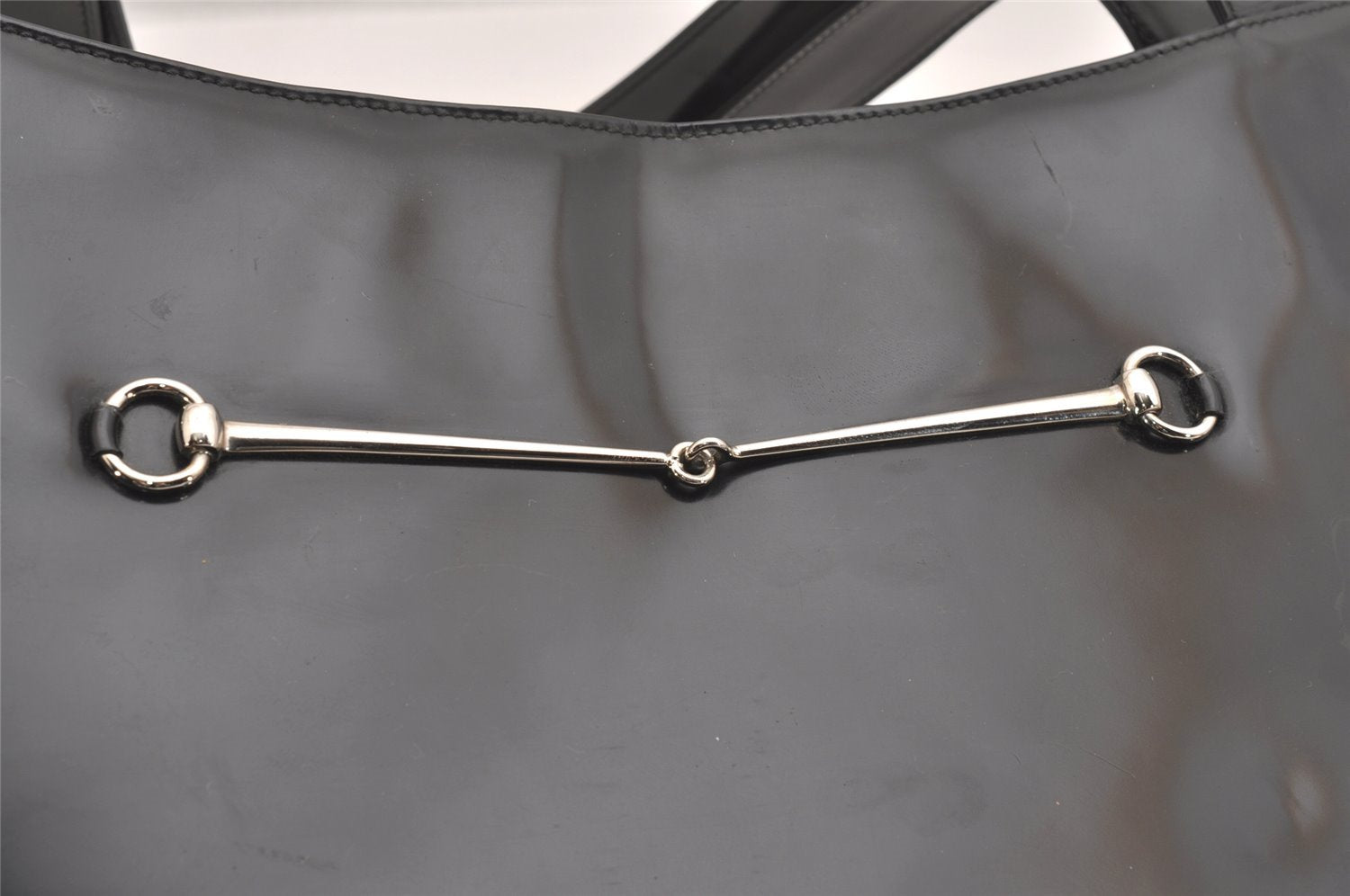 Authentic GUCCI Vintage Horsebit Shoulder Tote Bag Enamel Black Junk 0553I