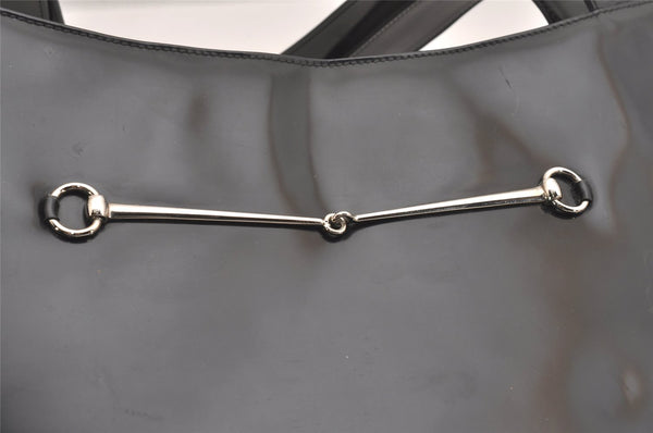 Authentic GUCCI Vintage Horsebit Shoulder Tote Bag Enamel Black Junk 0553I