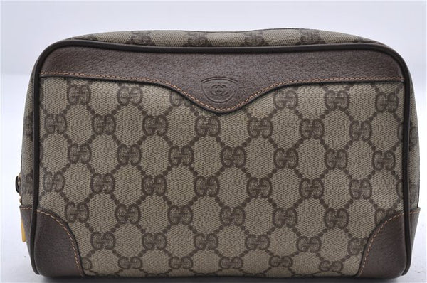 Authentic GUCCI Clutch Hand Bag Purse GG PVC Leather Brown 0555D