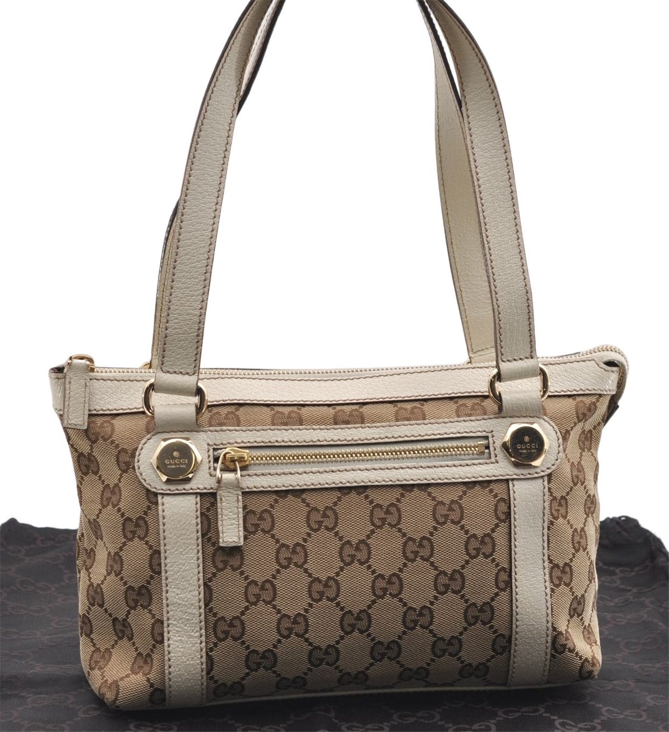 Authentic GUCCI Shoulder Hand Bag GG Canvas Leather 152458 Brown White 0555E