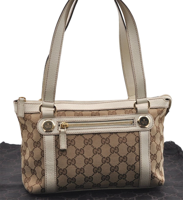 Authentic GUCCI Shoulder Hand Bag GG Canvas Leather 152458 Brown White 0555E