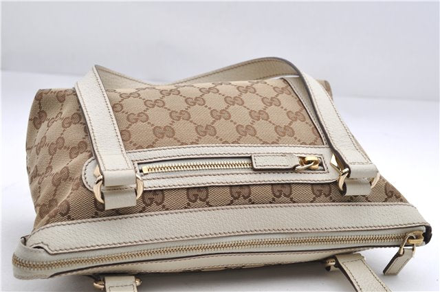 Authentic GUCCI Shoulder Hand Bag GG Canvas Leather 152458 Brown White 0555E