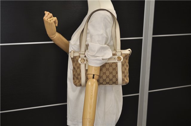 Authentic GUCCI Shoulder Hand Bag GG Canvas Leather 152458 Brown White 0555E
