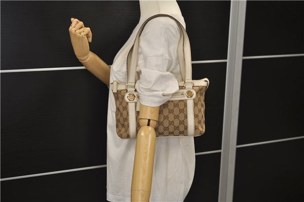 Authentic GUCCI Shoulder Hand Bag GG Canvas Leather 152458 Brown White 0555E