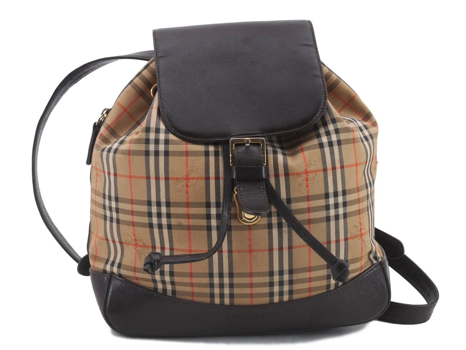 Authentic BURBERRY Vintage Nova Check Canvas Leather Backpack Brown Beige 0558D