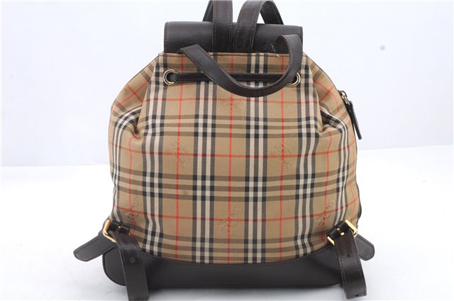 Authentic BURBERRY Vintage Nova Check Canvas Leather Backpack Brown Beige 0558D