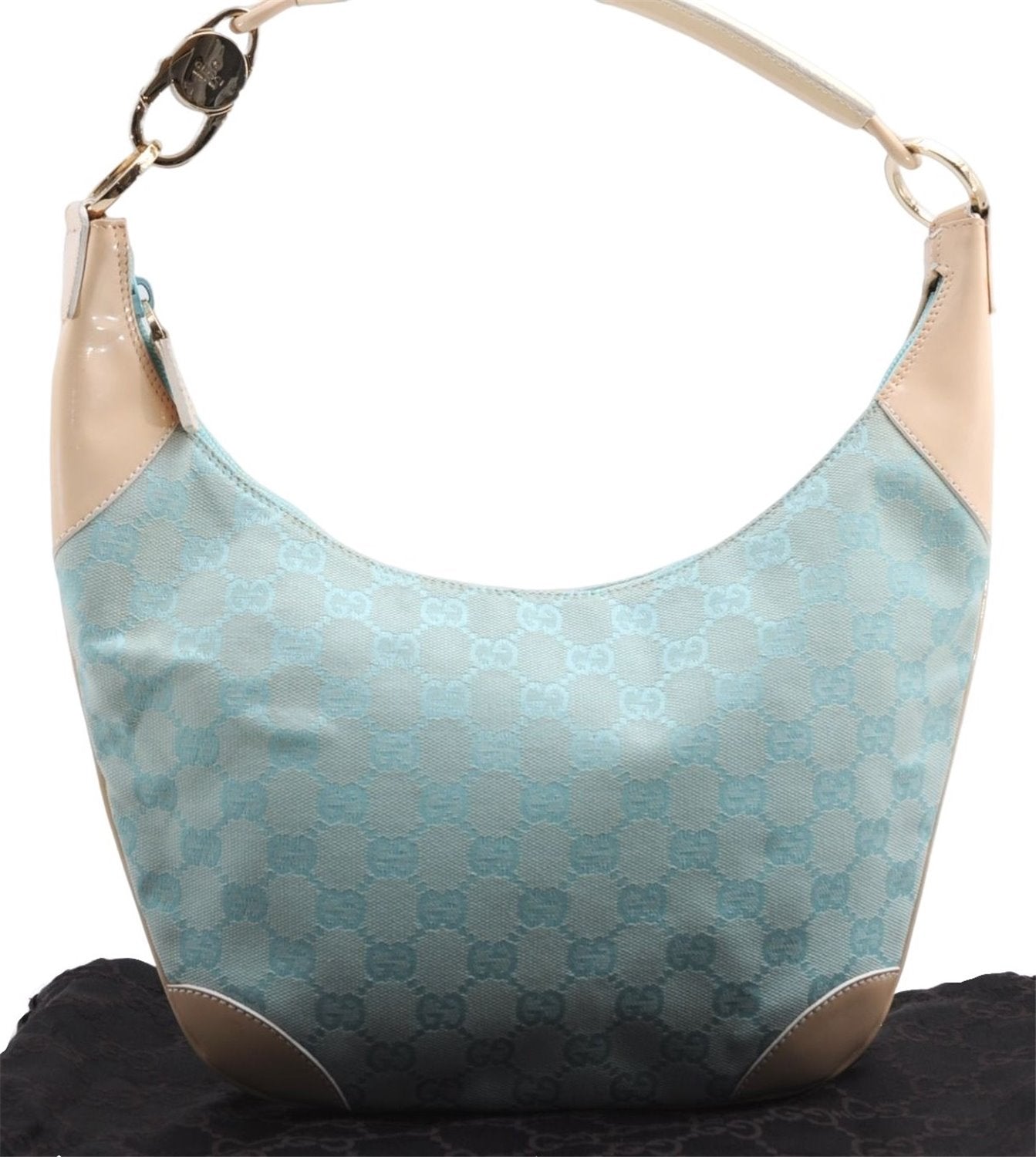 Authentic GUCCI Shoulder Hand Bag GG Canvas Leather 0014158 Light Blue 0558E
