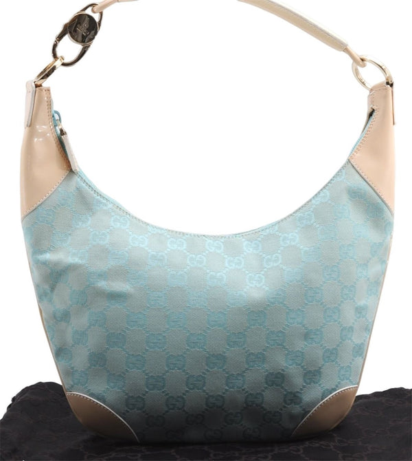 Authentic GUCCI Shoulder Hand Bag GG Canvas Leather 0014158 Light Blue 0558E