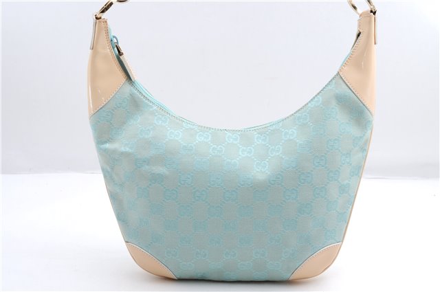 Authentic GUCCI Shoulder Hand Bag GG Canvas Leather 0014158 Light Blue 0558E