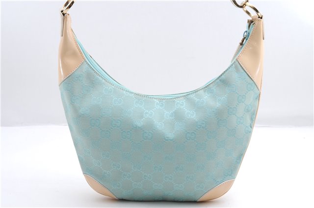 Authentic GUCCI Shoulder Hand Bag GG Canvas Leather 0014158 Light Blue 0558E