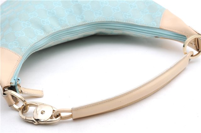 Authentic GUCCI Shoulder Hand Bag GG Canvas Leather 0014158 Light Blue 0558E
