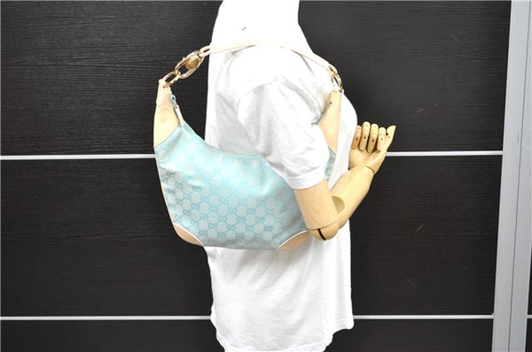 Authentic GUCCI Shoulder Hand Bag GG Canvas Leather 0014158 Light Blue 0558E