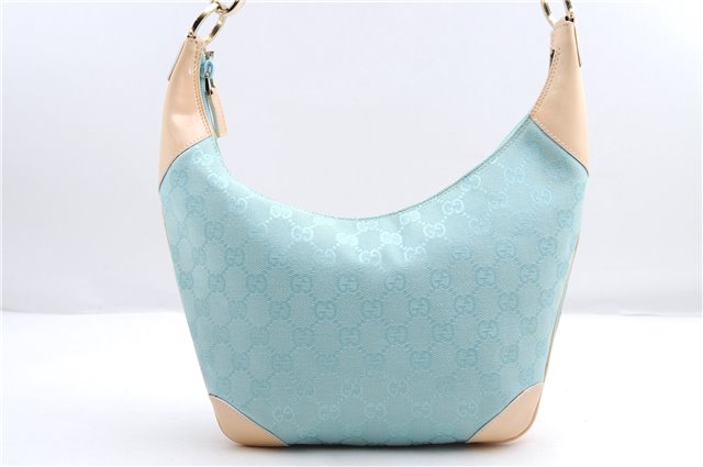Authentic GUCCI Shoulder Hand Bag GG Canvas Leather 0014158 Light Blue 0559E