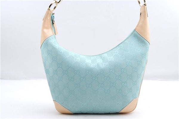 Authentic GUCCI Shoulder Hand Bag GG Canvas Leather 0014158 Light Blue 0559E