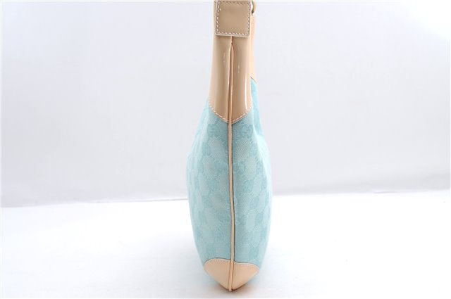 Authentic GUCCI Shoulder Hand Bag GG Canvas Leather 0014158 Light Blue 0559E