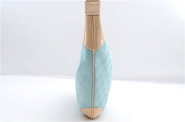 Authentic GUCCI Shoulder Hand Bag GG Canvas Leather 0014158 Light Blue 0559E