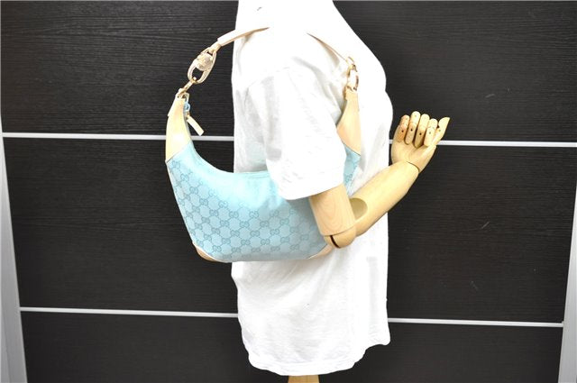 Authentic GUCCI Shoulder Hand Bag GG Canvas Leather 0014158 Light Blue 0559E