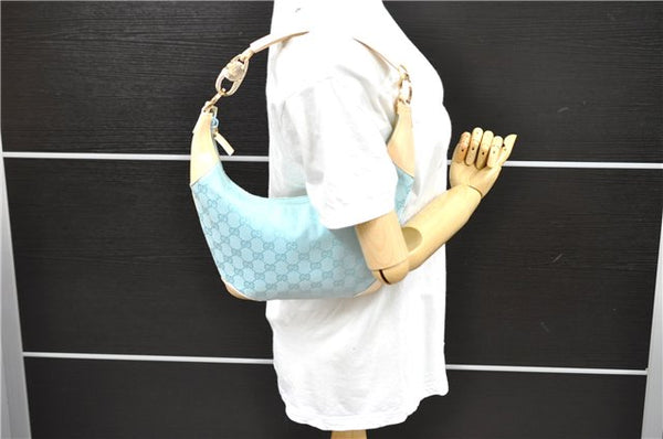 Authentic GUCCI Shoulder Hand Bag GG Canvas Leather 0014158 Light Blue 0559E