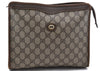 Authentic GUCCI Clutch Hand Bag Purse GG PVC Leather Brown 0560D