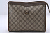 Authentic GUCCI Clutch Hand Bag Purse GG PVC Leather Brown 0560D