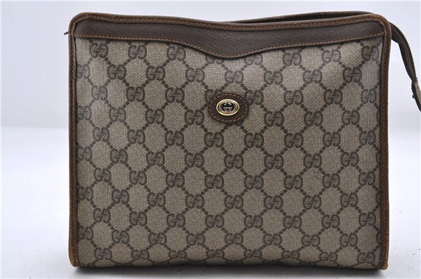Authentic GUCCI Clutch Hand Bag Purse GG PVC Leather Brown 0560D