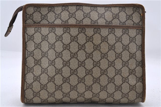 Authentic GUCCI Clutch Hand Bag Purse GG PVC Leather Brown 0560D