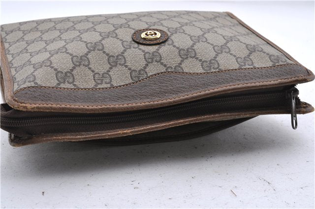 Authentic GUCCI Clutch Hand Bag Purse GG PVC Leather Brown 0560D