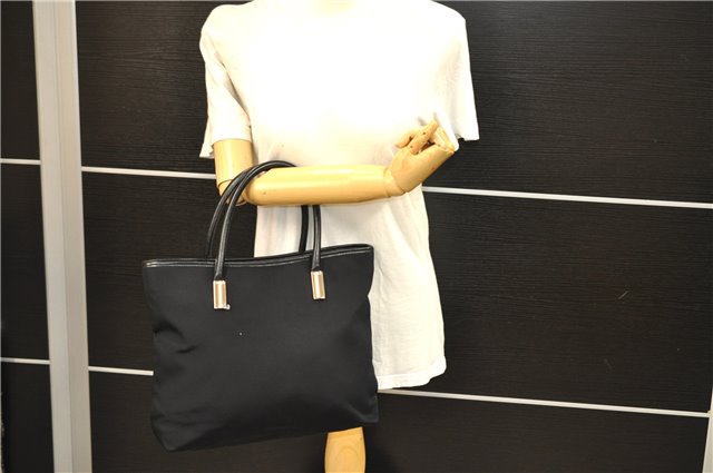 Authentic GUCCI Vintage Shoulder Tote Bag Nylon Leather Black 0562E