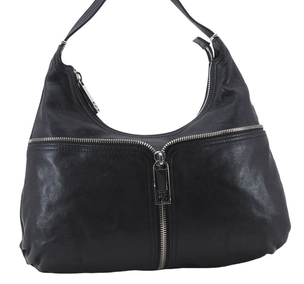 Authentic FENDI Vintage Shoulder Hand Bag Purse Leather Black 0563E