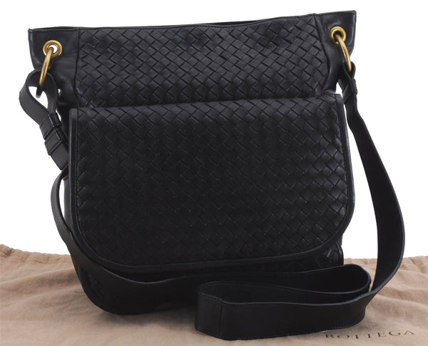 Authentic BOTTEGA VENETA Intrecciato Leather Shoulder Cross Body Bag Black 0564E