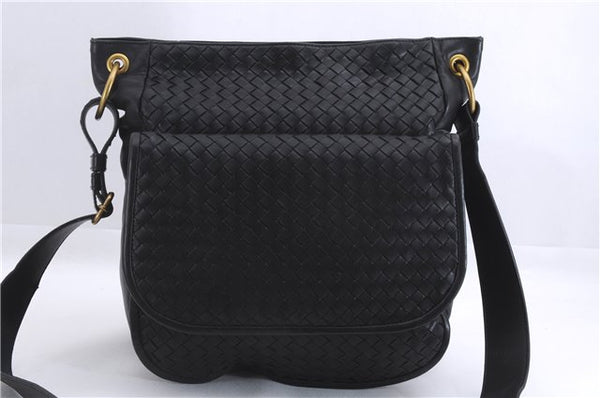 Authentic BOTTEGA VENETA Intrecciato Leather Shoulder Cross Body Bag Black 0564E