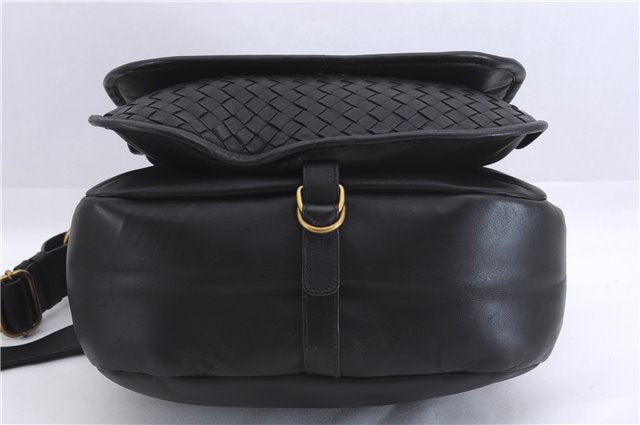 Authentic BOTTEGA VENETA Intrecciato Leather Shoulder Cross Body Bag Black 0564E