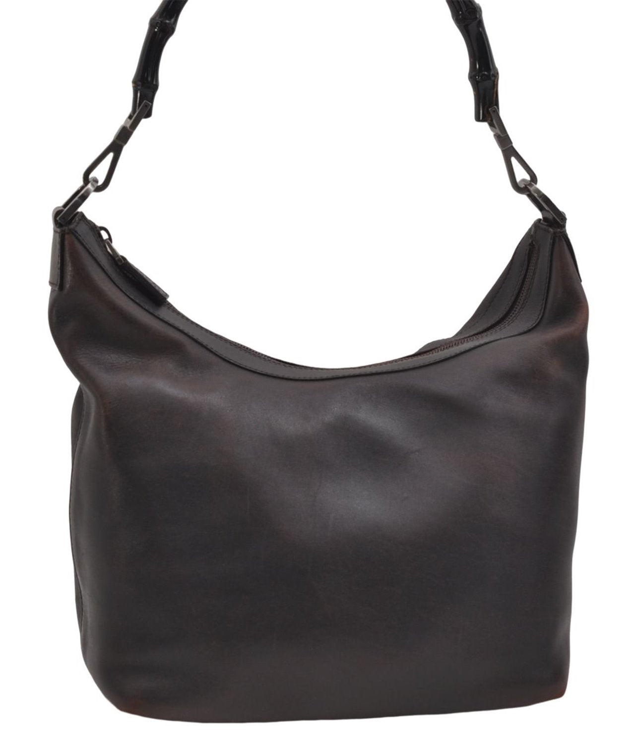 Authentic GUCCI Vintage Bamboo Shoulder Bag Purse Leather 0000531 Brown 0566E