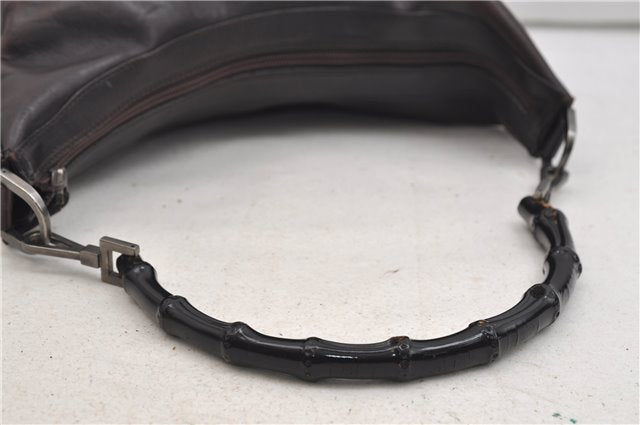 Authentic GUCCI Vintage Bamboo Shoulder Bag Purse Leather 0000531 Brown 0566E