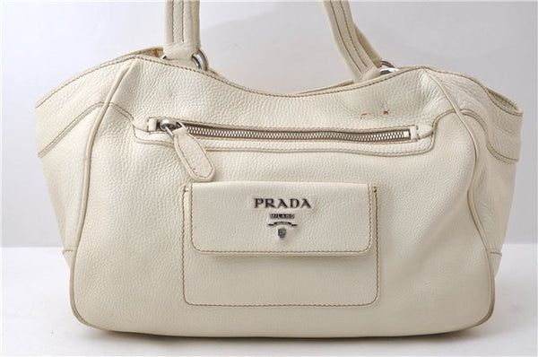 Authentic PRADA VIT DAINO Leather Shoulder Hand Bag B3601 Ivory 0574D