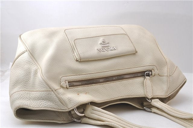 Authentic PRADA VIT DAINO Leather Shoulder Hand Bag B3601 Ivory 0574D