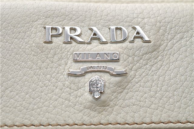 Authentic PRADA VIT DAINO Leather Shoulder Hand Bag B3601 Ivory 0574D