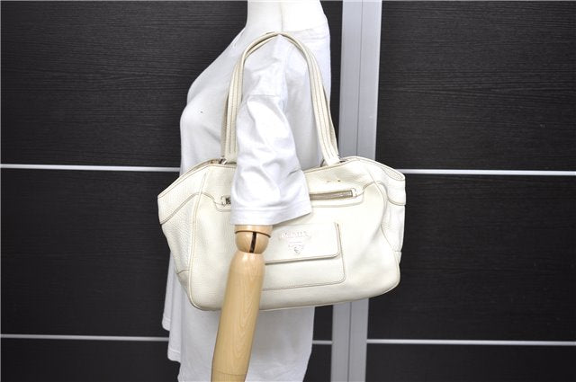 Authentic PRADA VIT DAINO Leather Shoulder Hand Bag B3601 Ivory 0574D