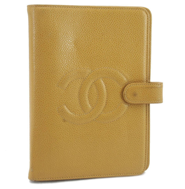 Authentic CHANEL Caviar Skin Organizer Notebook Cover Yellow 0582D