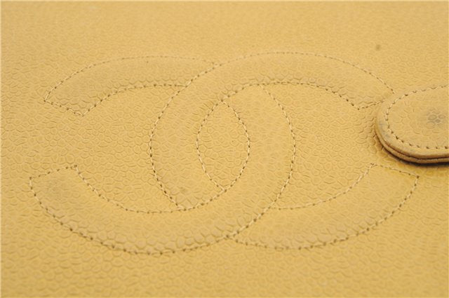 Authentic CHANEL Caviar Skin Organizer Notebook Cover Yellow 0582D