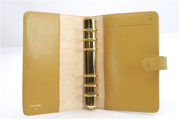 Authentic CHANEL Caviar Skin Organizer Notebook Cover Yellow 0582D