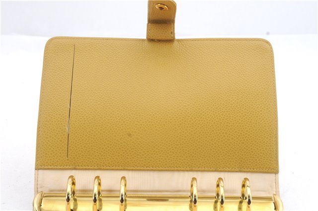 Authentic CHANEL Caviar Skin Organizer Notebook Cover Yellow 0582D